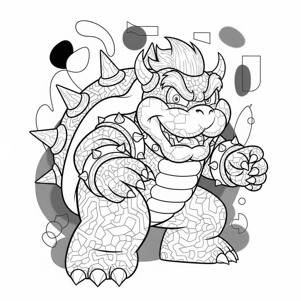 Bowser in einer Malvorlage im modernen Kunststil