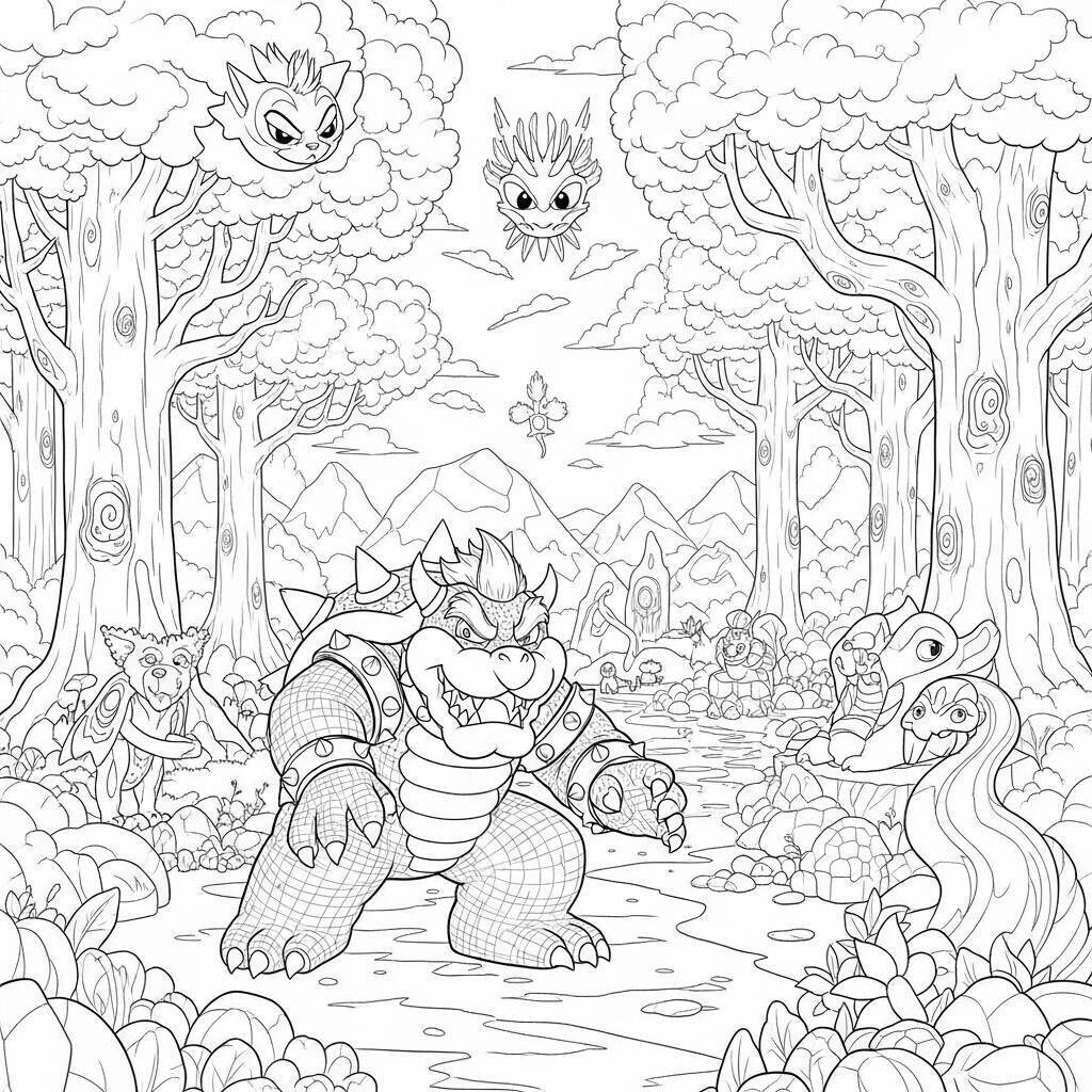 Ausmalbilder Bowser in einer Fantasiewelt