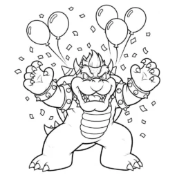Desenho do Bowser em um cenário de Festa para Colorir