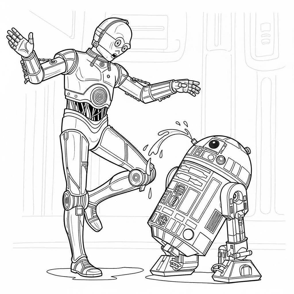 Desenho do C-3PO e R2-D2 para Colorir