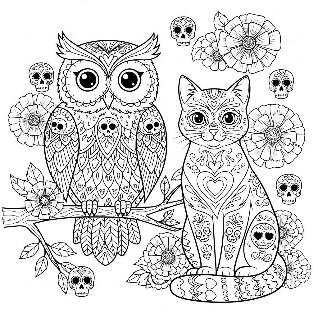 Desenho do Dia dos Mortos de Animais Fantásticos para Colorir