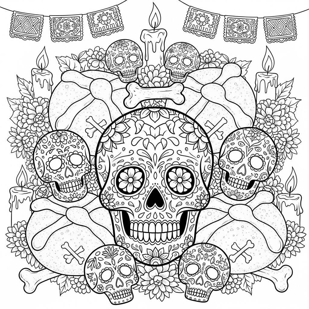 Desenho do Dia dos Mortos de Doces Tradicionais para Colorir