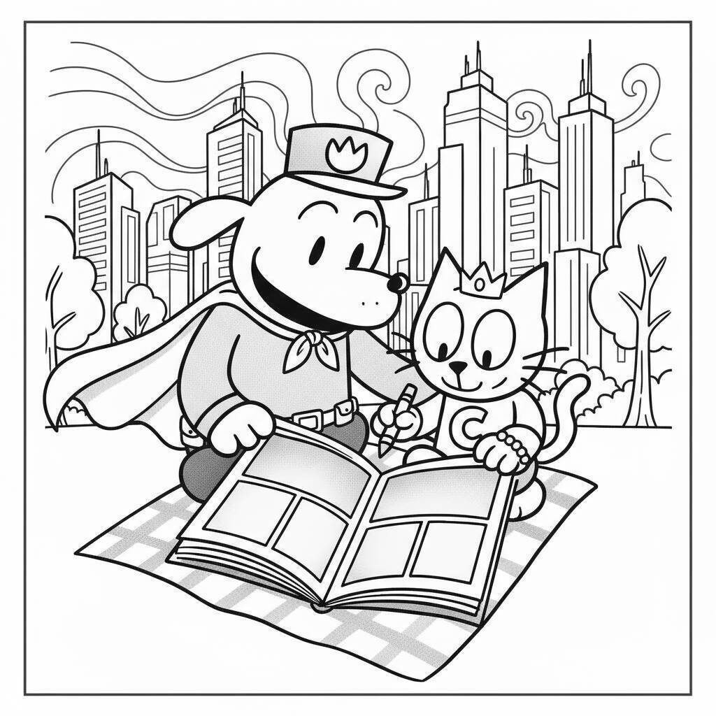 Desenho do Dog Man Lendo para colorir