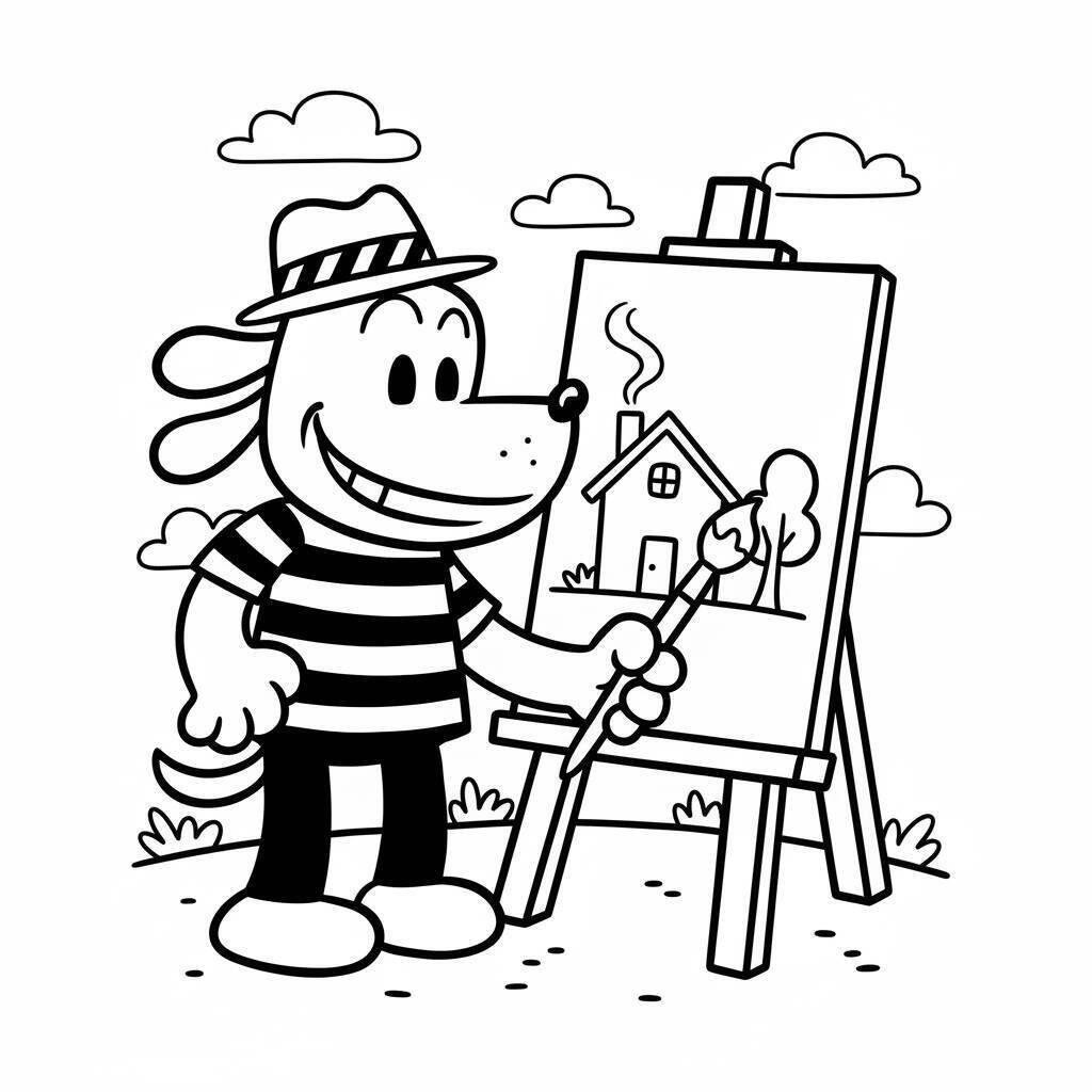 Desenho do Dog Man Pintando uma Casa para colorir