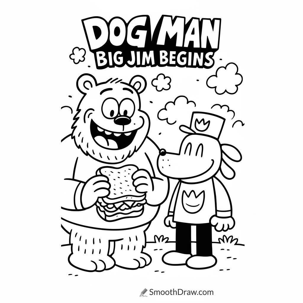 Desenho do Dog Man com o Urso para colorir