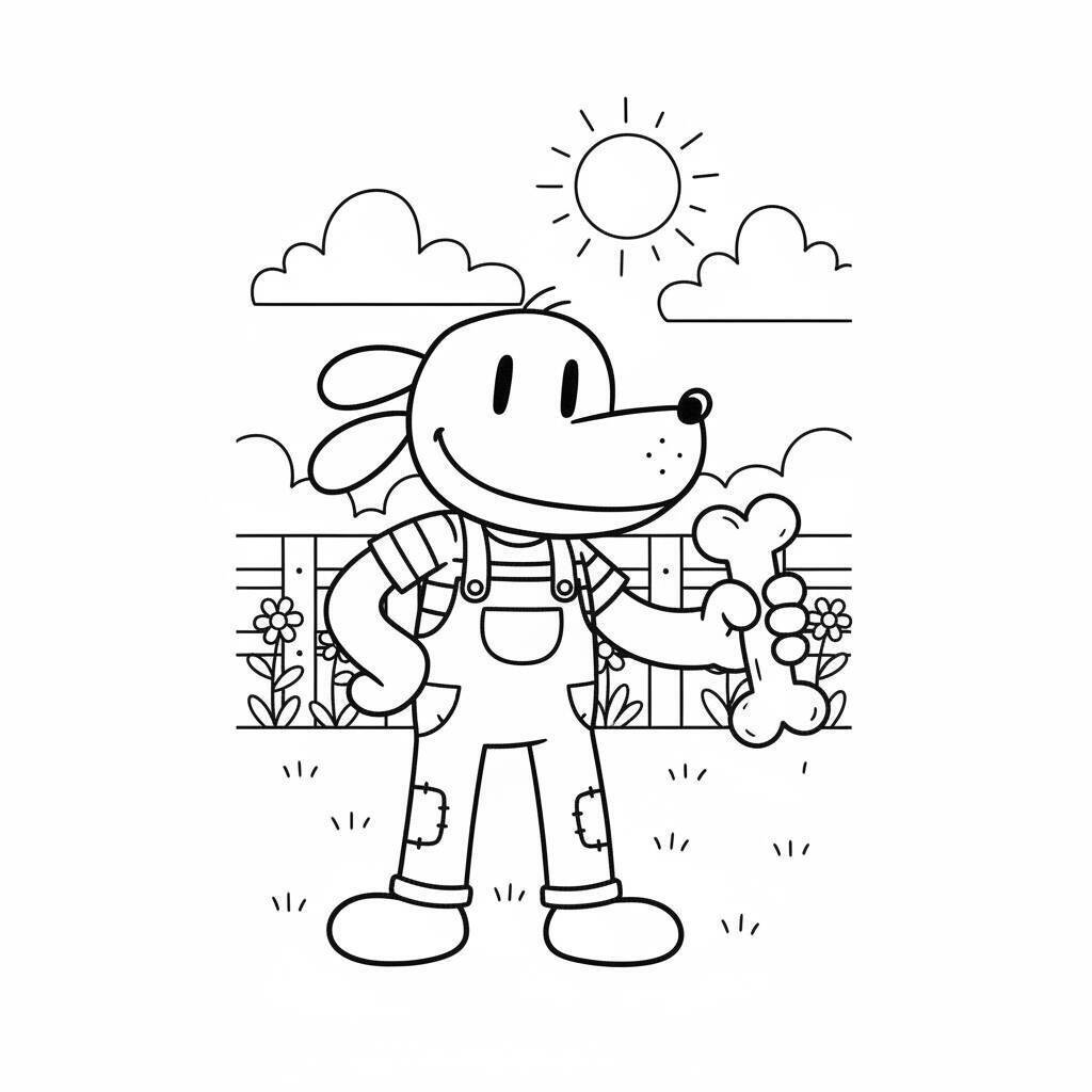 Desenho do Dog Man com osso para colorir