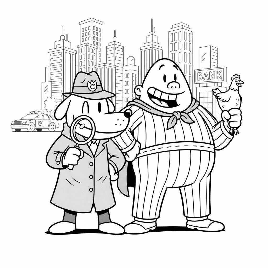 Desenho do Dog Man e o Cat Kid para colorir