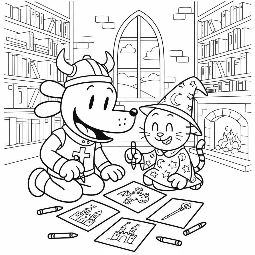 Desenho do Dog Man e seu amigo colorindo para colorir