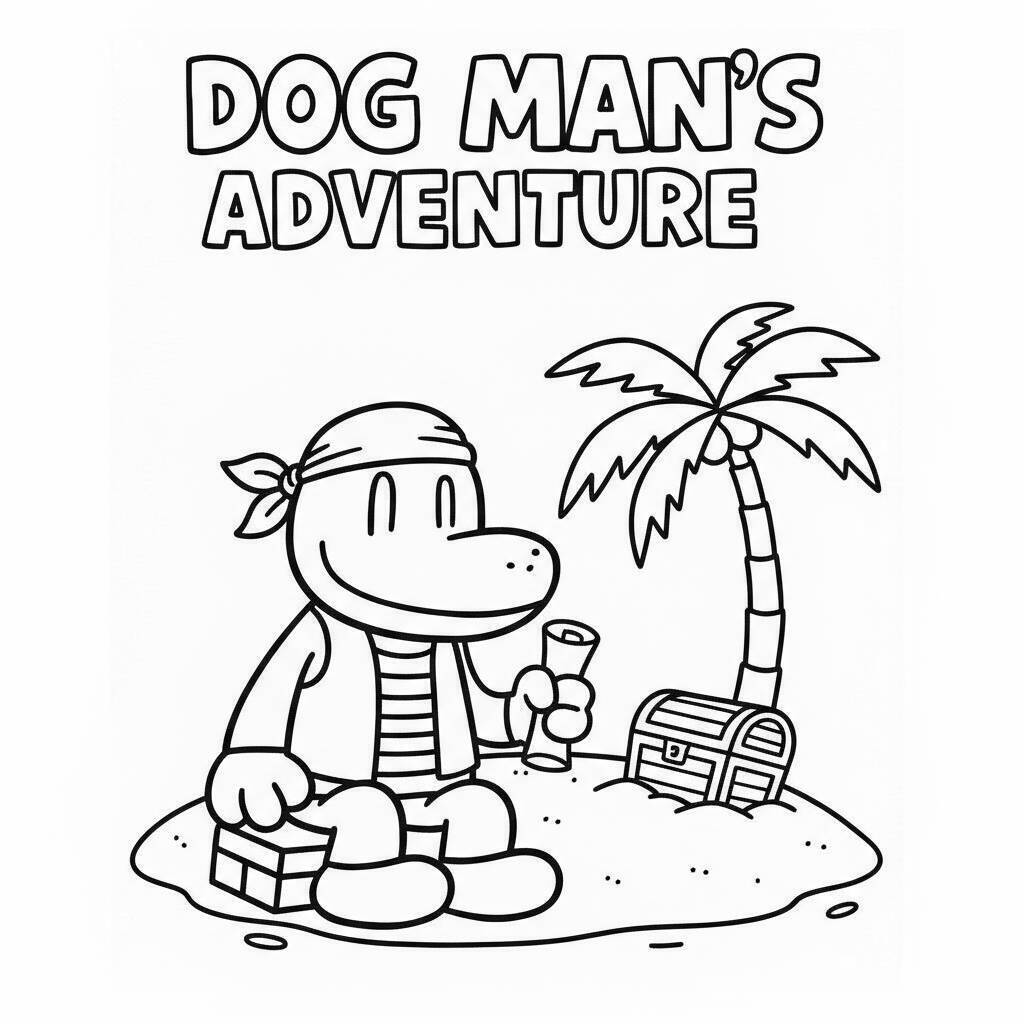 Desenho do Dog Man em Aventura na Praia para colorir