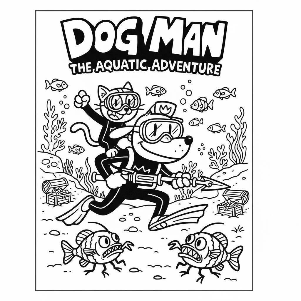 Desenho do Dog Man na Aventura Aquática para colorir