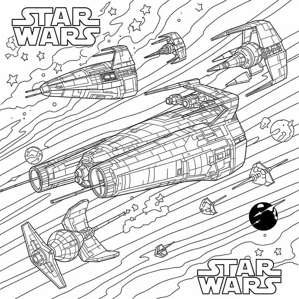 Desenho do Espaço com Naves para Colorir
