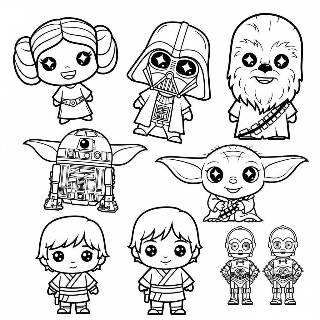 Desenho do Estilo Kawaii de Star Wars para Colorir