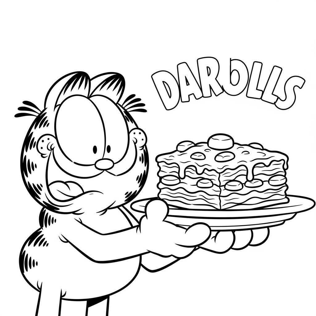 Coloriage Garfield avec des lasagnes pour Colorier