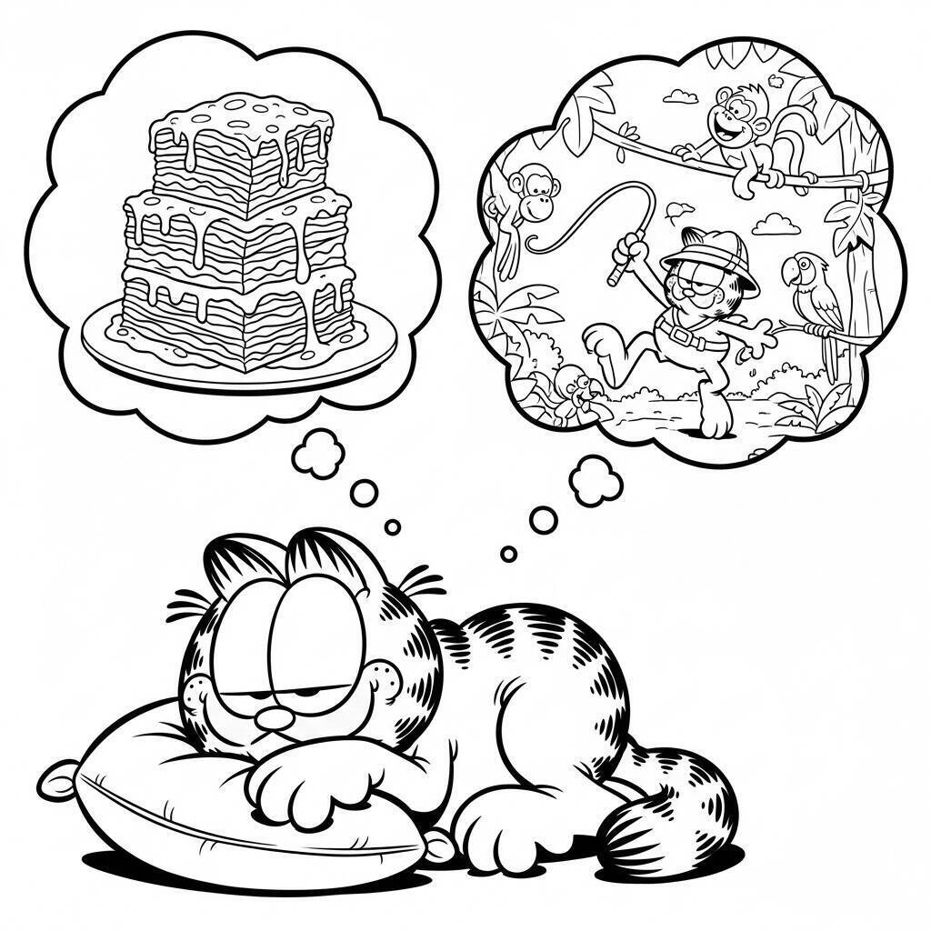 Coloriage Garfield et ses rêves