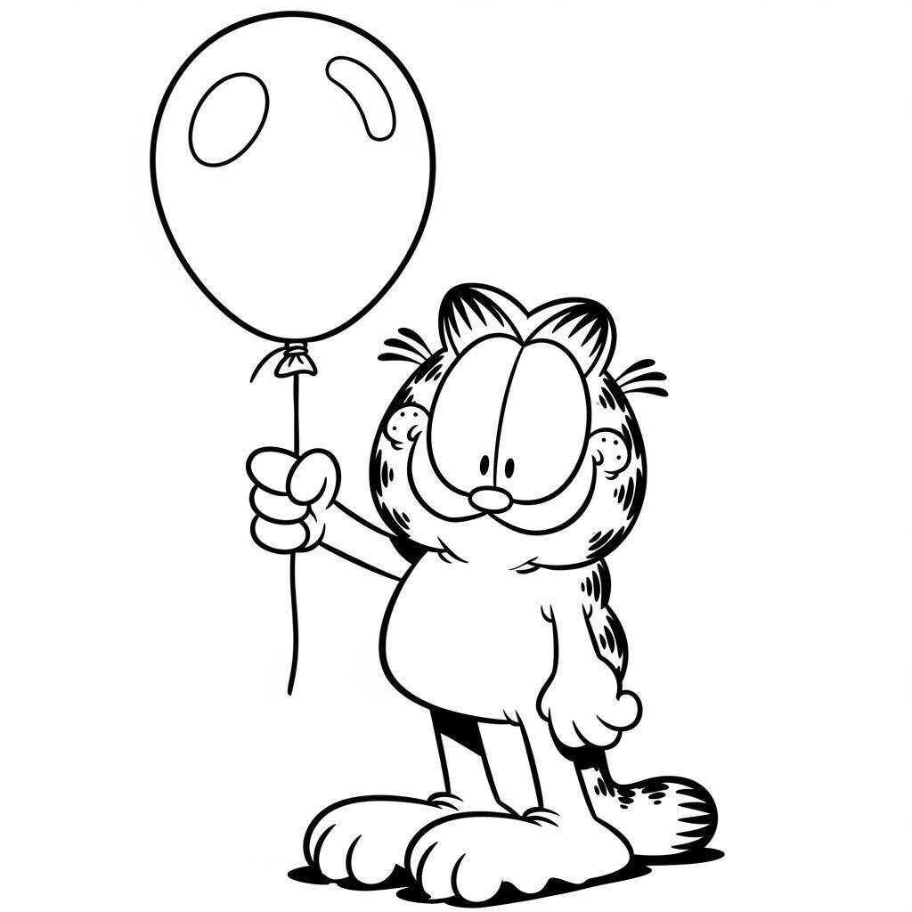 Coloriage Garfield et un ballon pour Colorier
