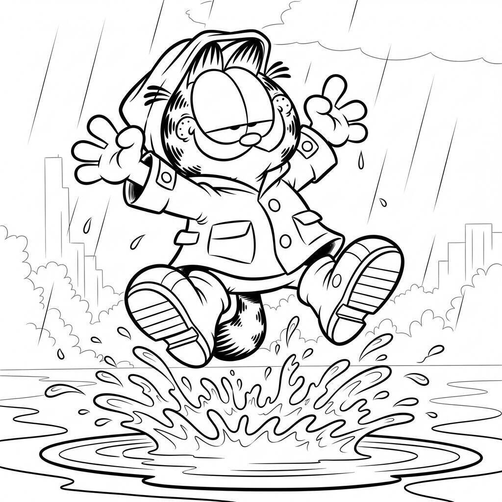 Coloriage Garfield un jour de pluie pour Colorier