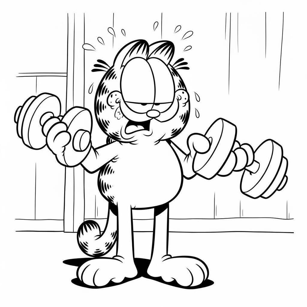Coloriage Garfield faisant des exercices