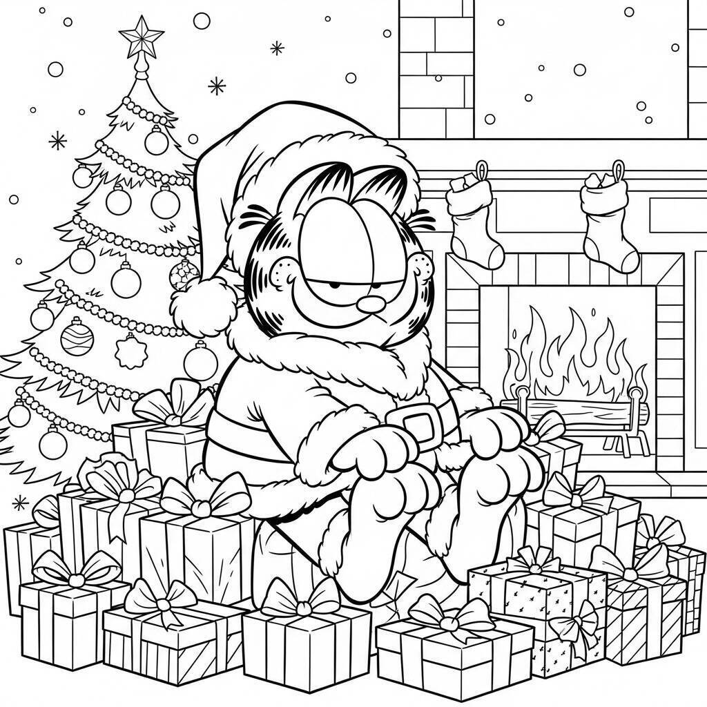 Coloriage Garfield à Noël