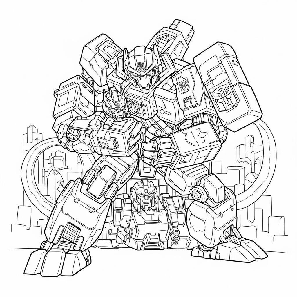 Coloriage Grimlock combattant un Decepticon