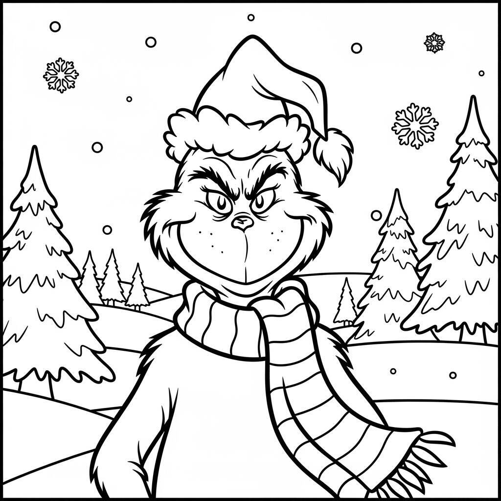 Malvorlage Grinch mit Schal