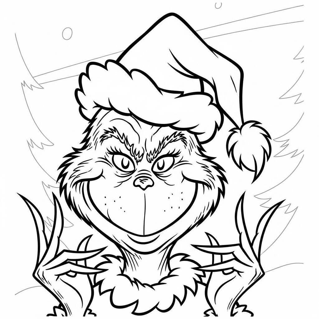 Malvorlage Grinch mit Weihnachtsmütze