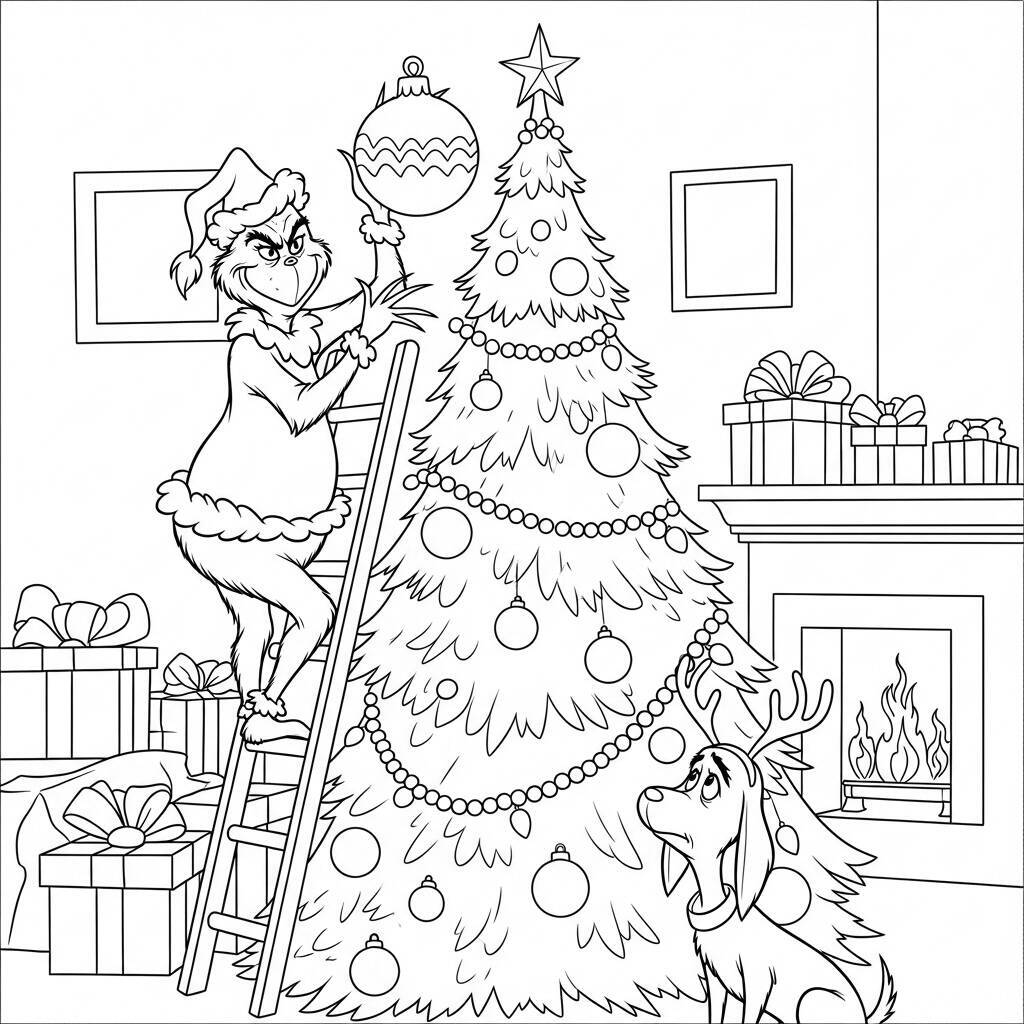 Ausmalbilder Grinch und der Weihnachtsbaum