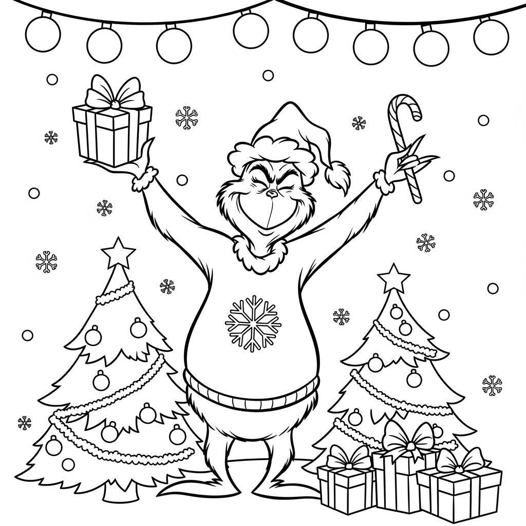 Malvorlage „Grinch und Weihnachten“.