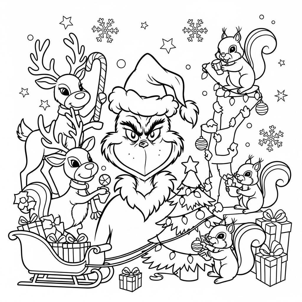 Ausmalbilder Grinch und die Weihnachtstiere
