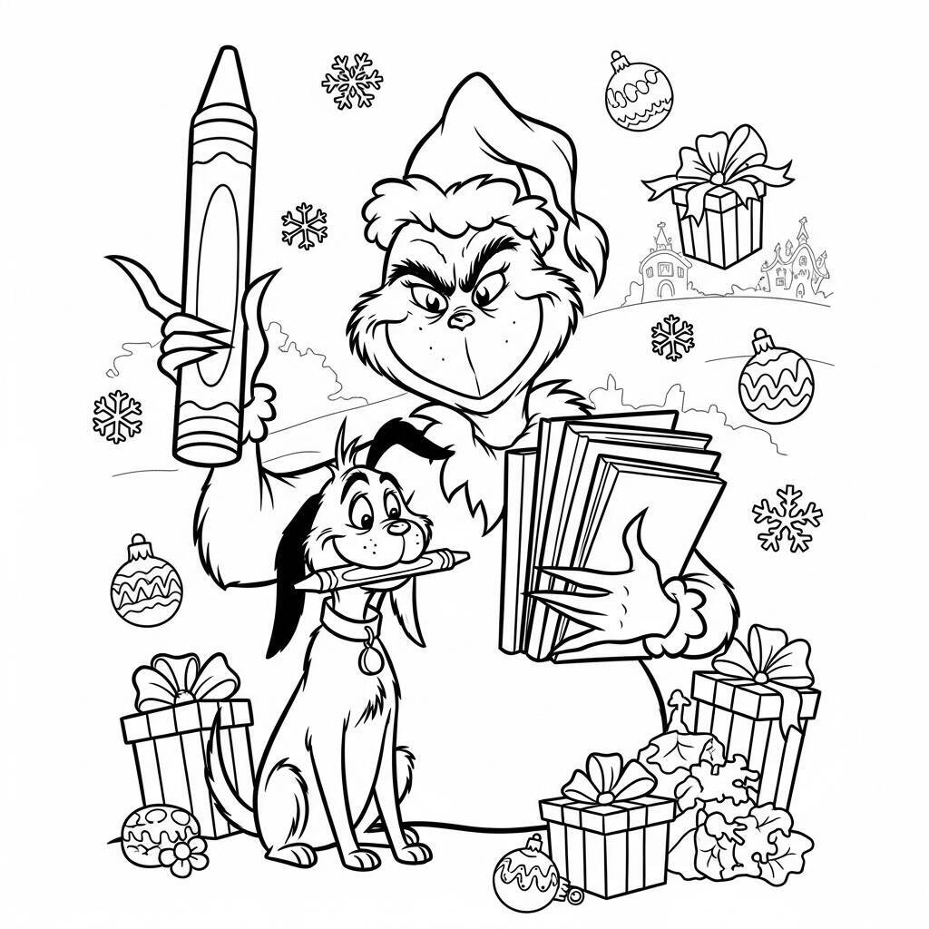 Malvorlage Grinch und sein Hund