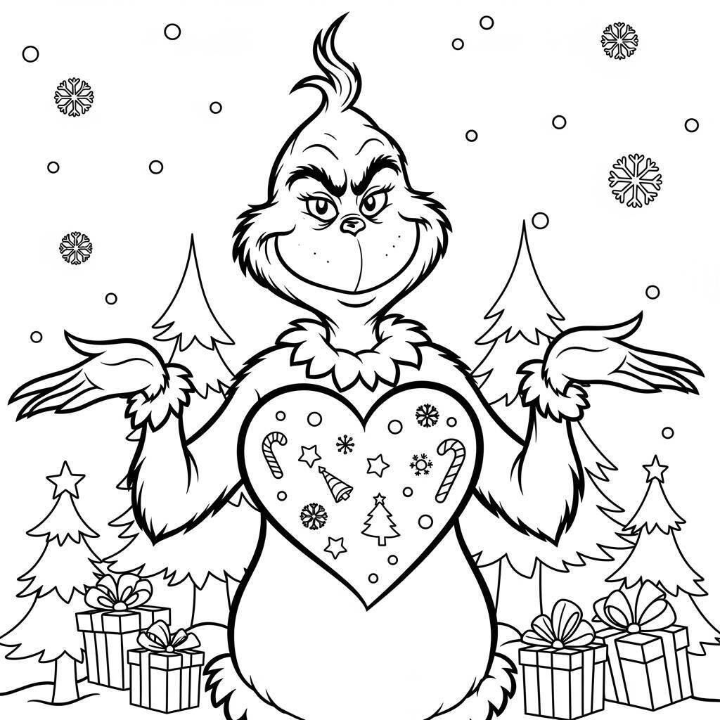 Ausmalbilder „Grinch und ein Herz“.