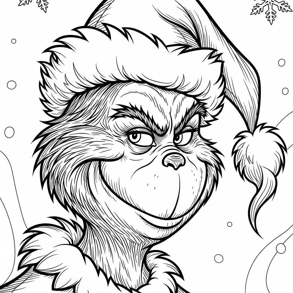 Grinch-Zeichnung in einem realistischen Stil zum Ausmalen