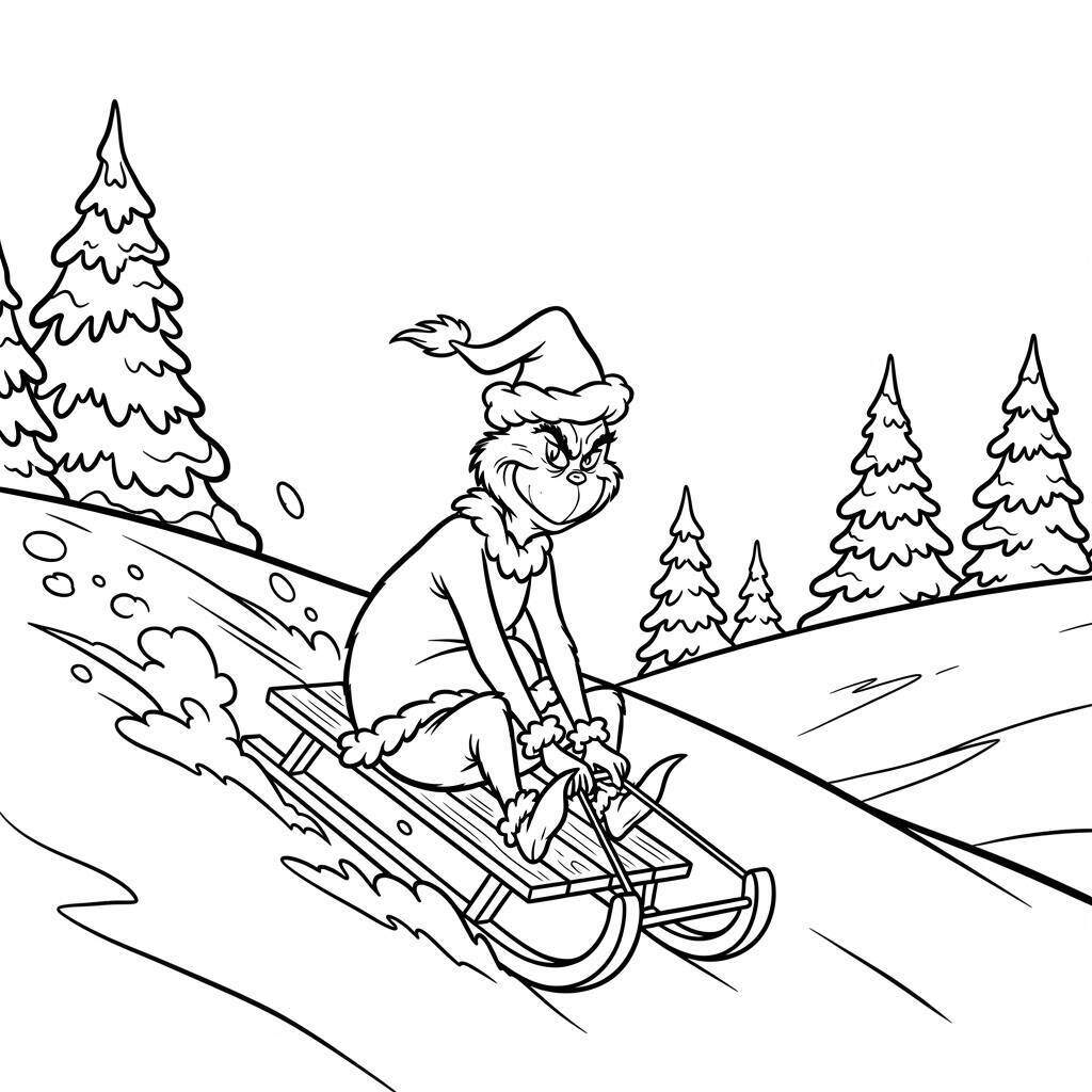 Ausmalbilder Grinch auf Schlitten