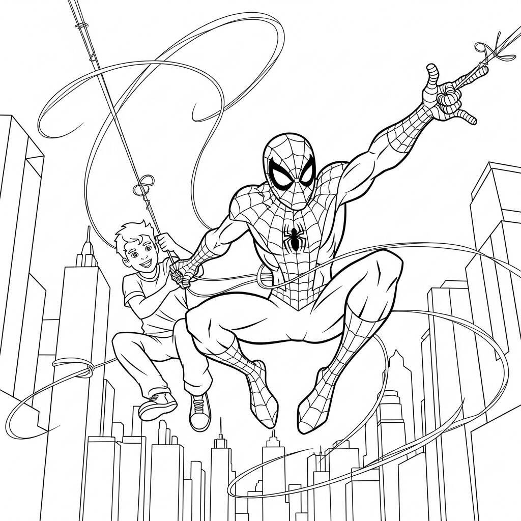 Desenho do Homem Aranha com Seu Amigo para Colorir
