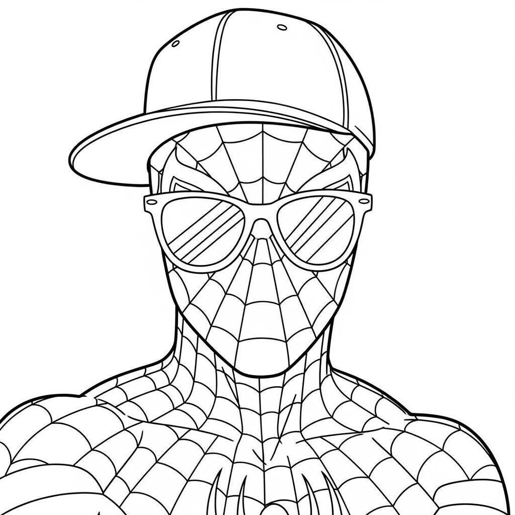 Desenho do Homem Aranha com um Boné para Colorir