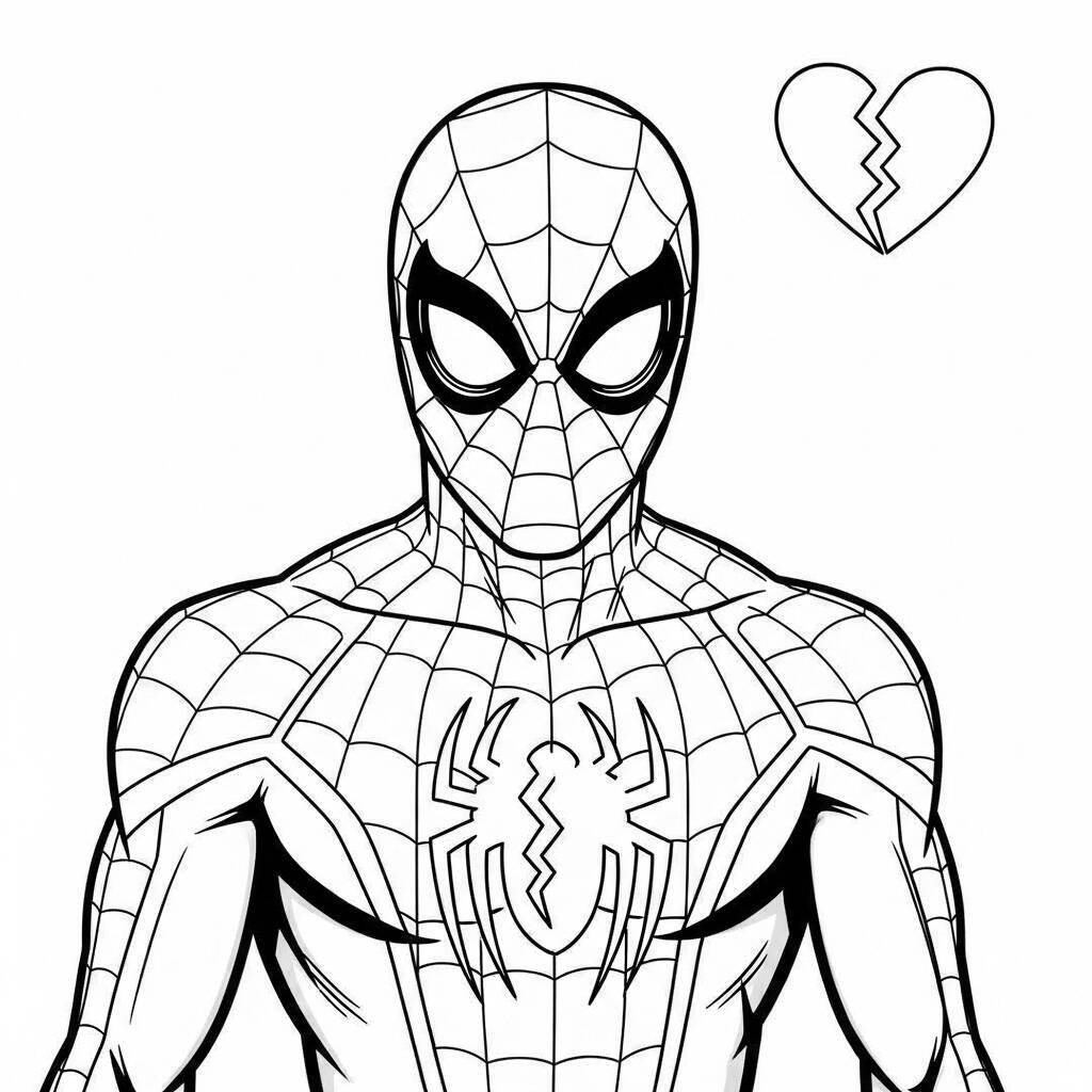 Desenho do Homem Aranha com um Coração Quebrado para Colorir