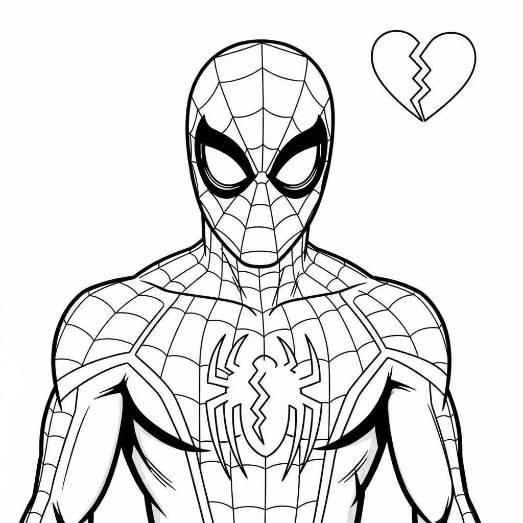 Desenho-do-Homem-Aranha-com-um-Coracao-Quebrado-para-Colorir Desenho do Homem Aranha com um Coração Quebrado para Colorir