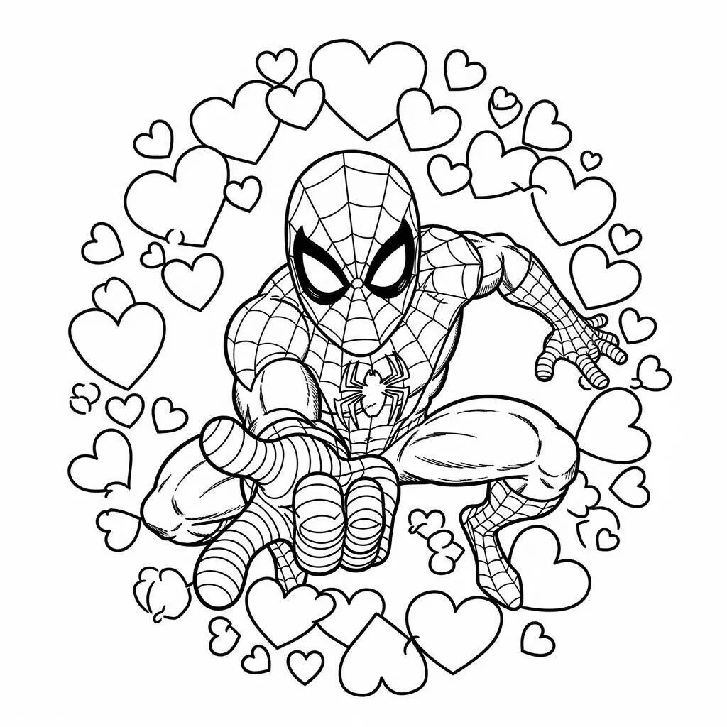 Desenho do Homem Aranha com um Coração para Colorir