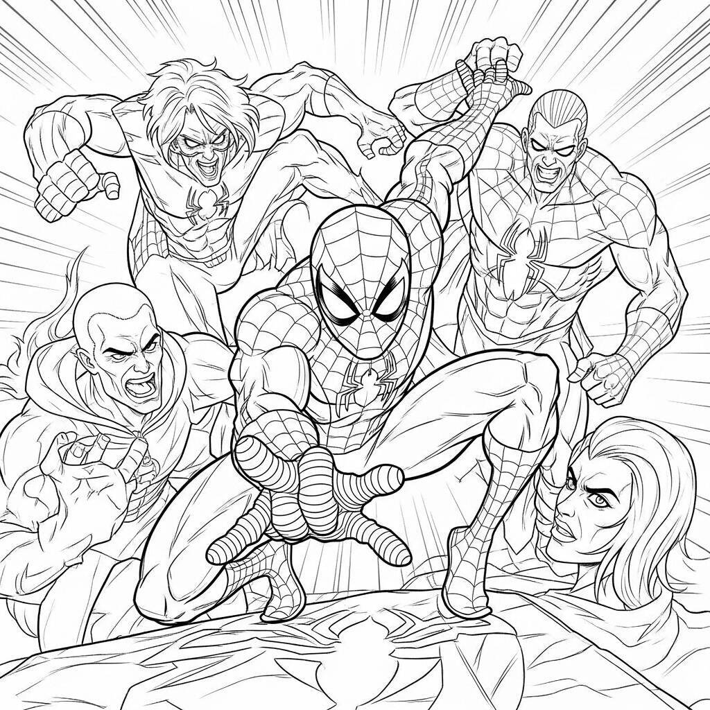 Desenho do Homem Aranha e Vilões para Colorir