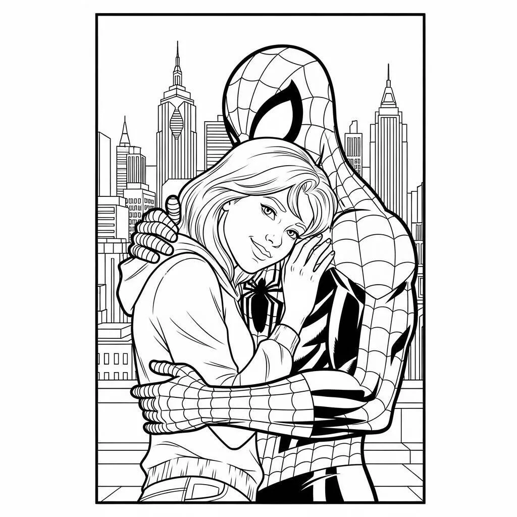 Desenho do Homem Aranha e a Gwen Stacy para Colorir