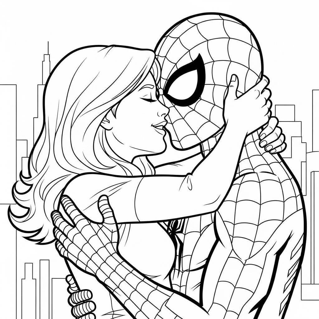 Desenho do Homem Aranha e a Mary Jane para Colorir