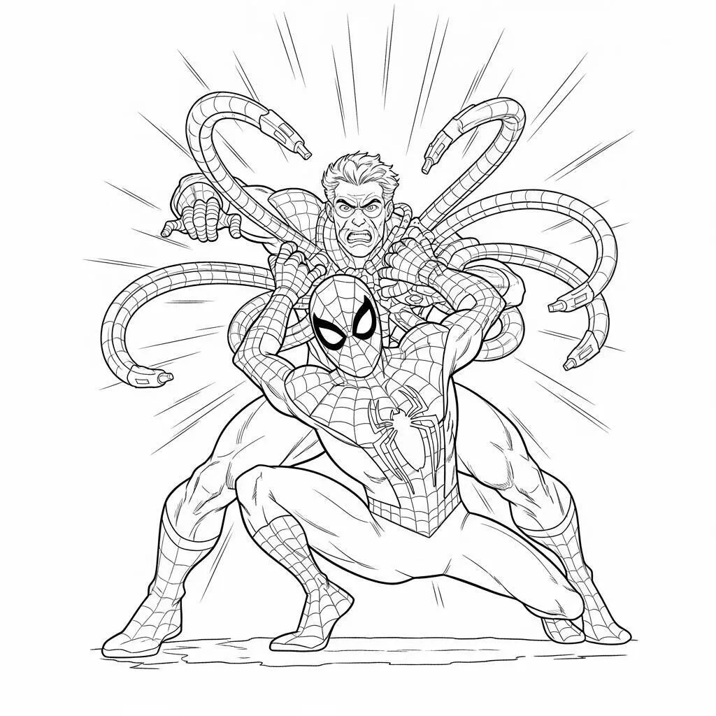 Desenho do Homem Aranha e o Doutor Octopus para Colorir