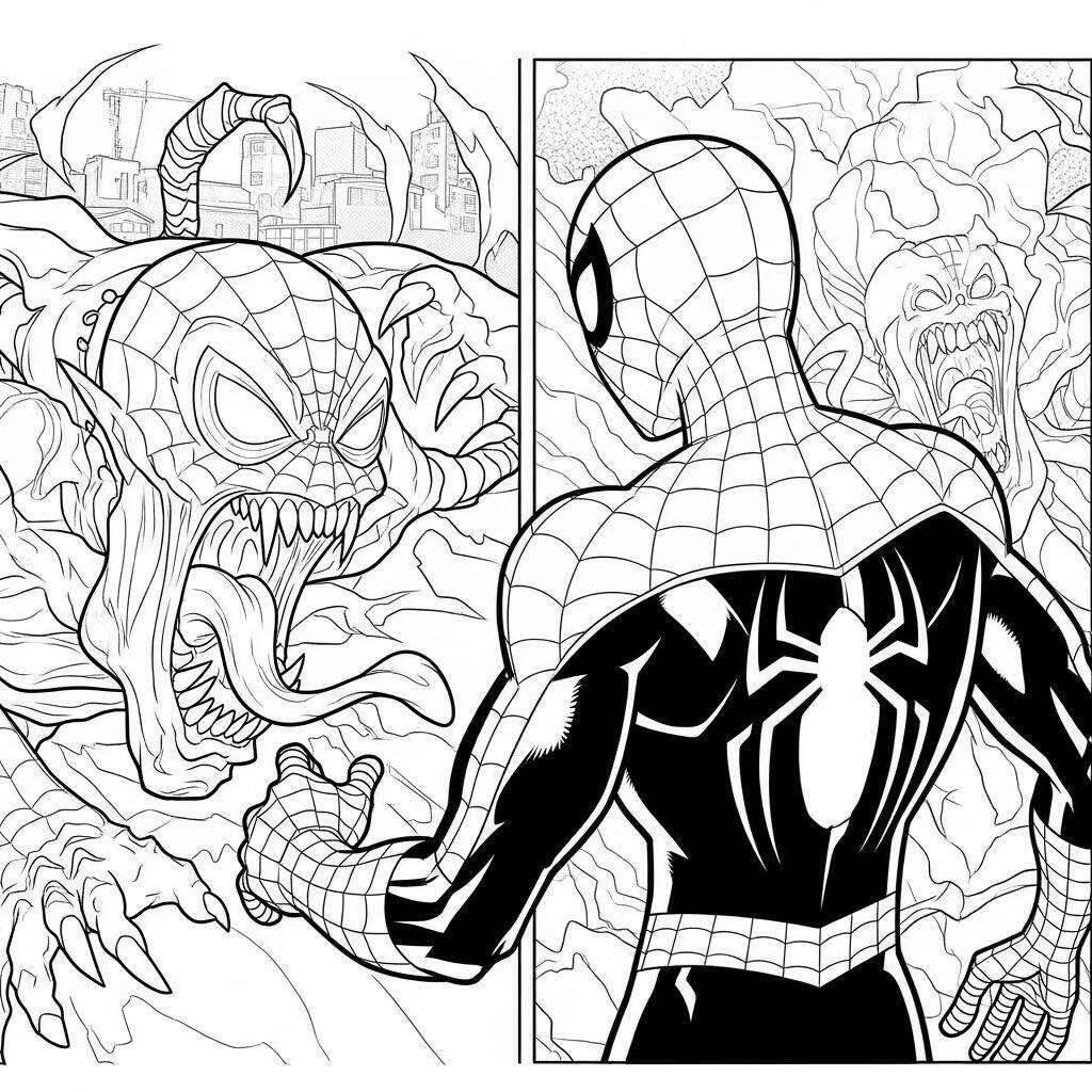 Desenho do Homem Aranha e um Monstro para Colorir