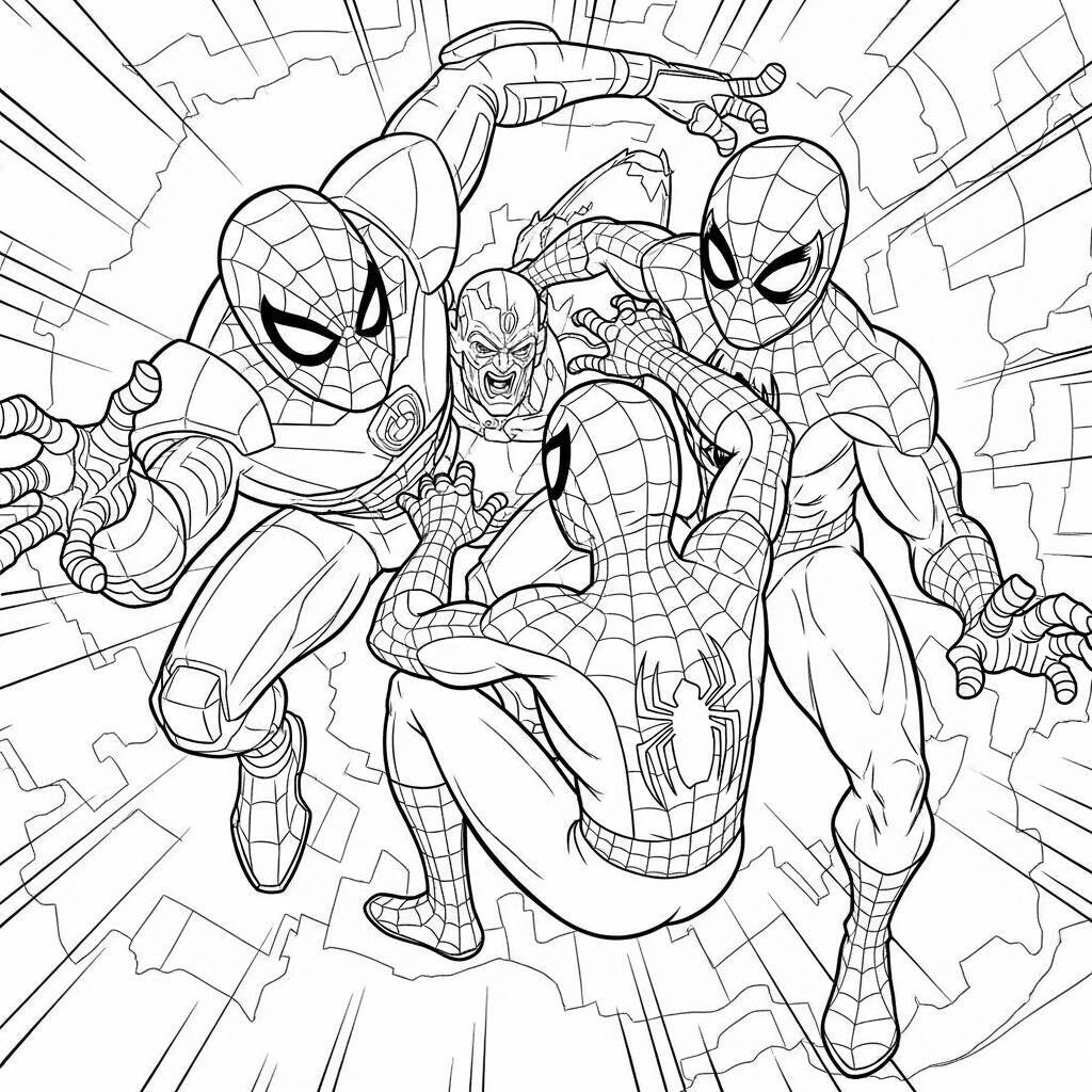 Desenho do Homem Aranha e um Robô para Colorir
