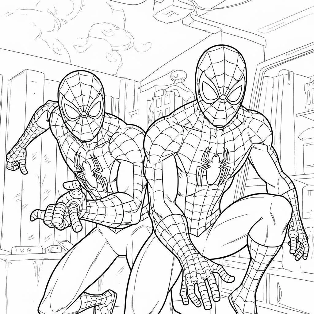 Desenho do Homem Aranha e um Super-Herói para Colorir