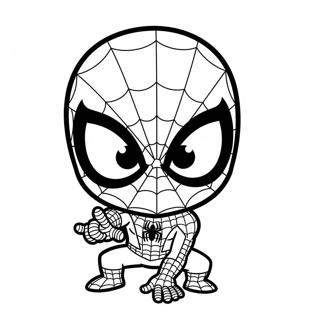 Desenho do Homem Aranha em um Estilo Chibi para Colorir