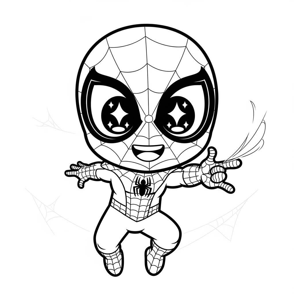 Desenho do Homem Aranha em um Estilo Kawaii para Colorir