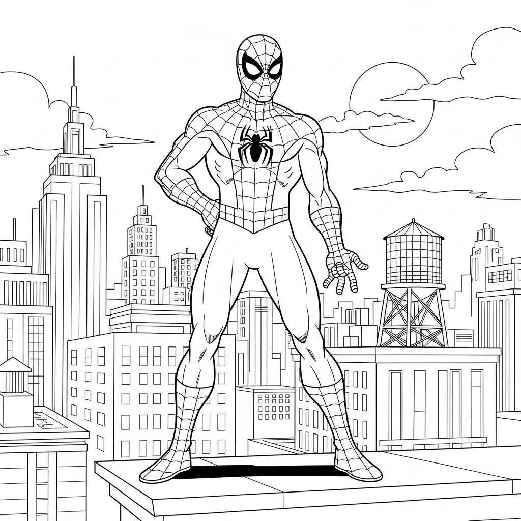 Desenho do Homem Aranha em um Estilo Realista para Colorir