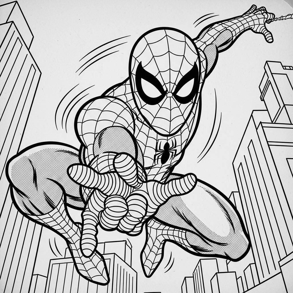 Desenho do Homem Aranha em um Estilo Vintage para Colorir