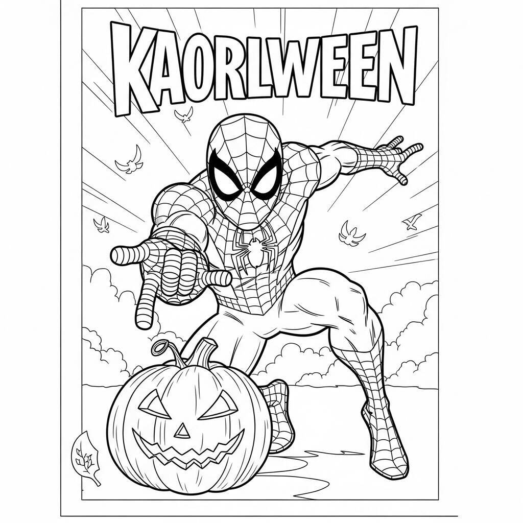 Desenho do Homem Aranha em uma Festa de Halloween para Colorir