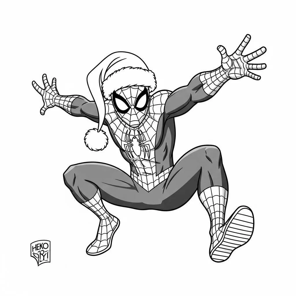 Desenho do Homem Aranha em uma Festa de Natal para Colorir
